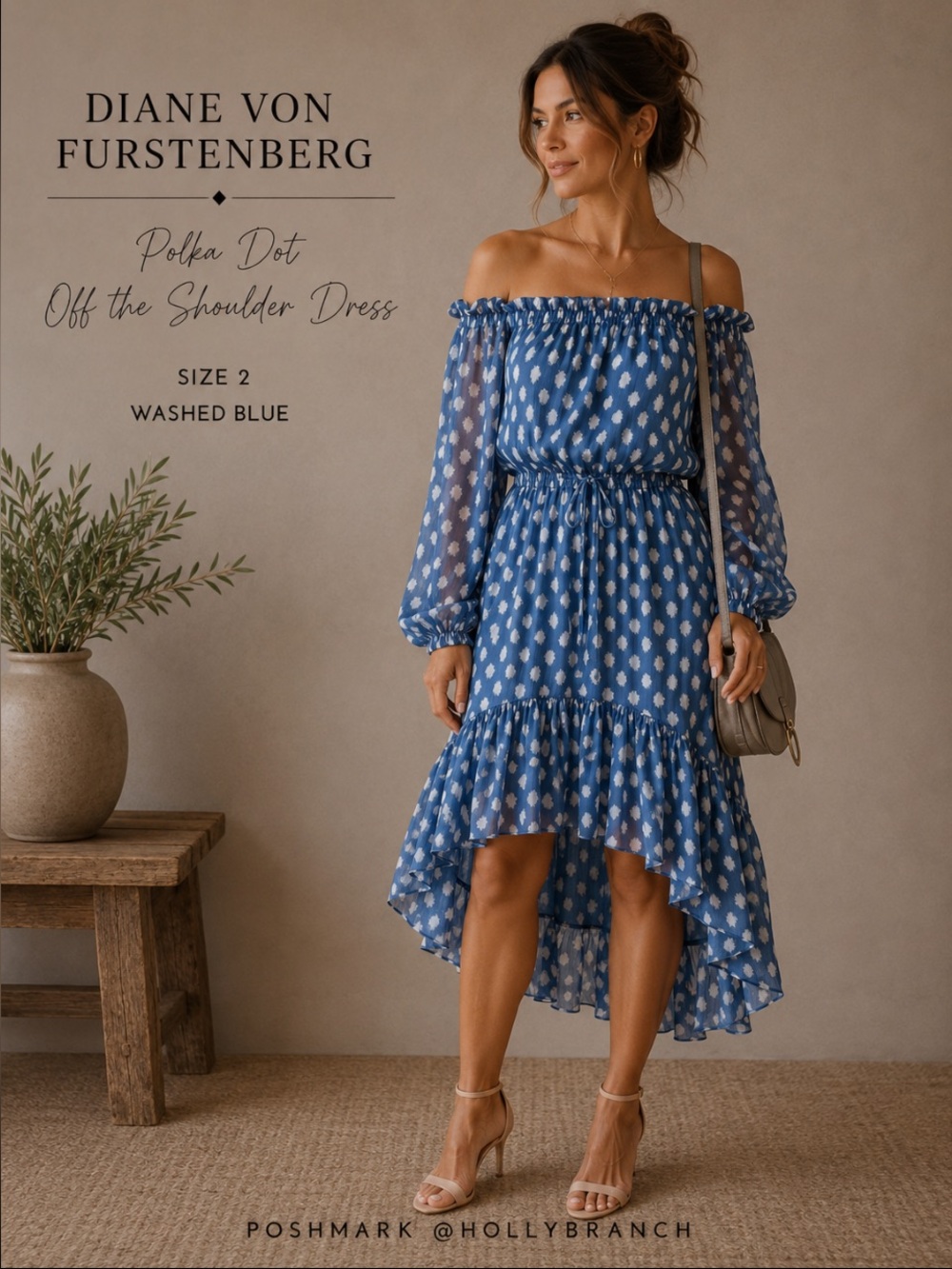 Diane Von Furstenberg Blue Camila Silk Chiffon High Low Dress